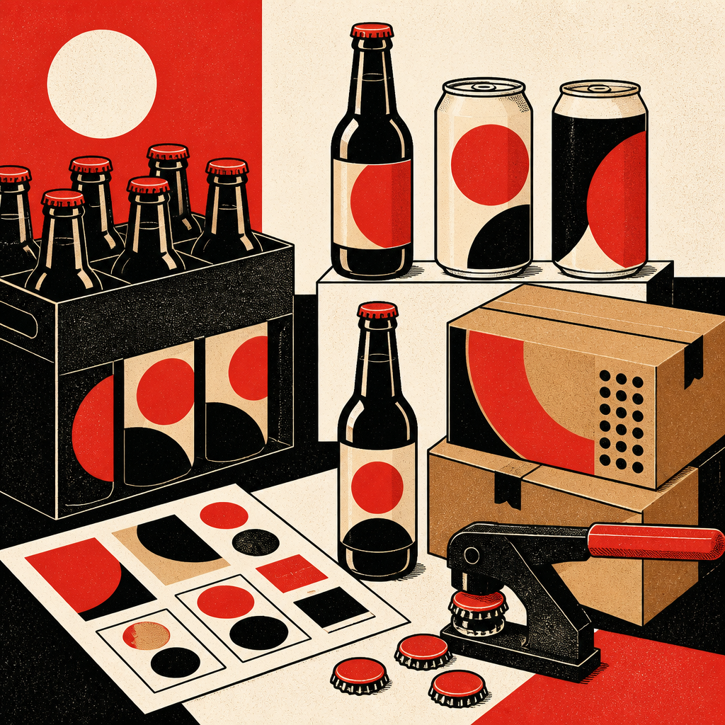 D2C beverage packaging, bottles, cans and shipping boxes